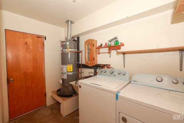 clothes washing area with secured water heater and independent washer and dryer