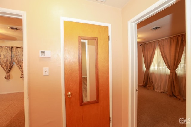 hallway with carpet floors