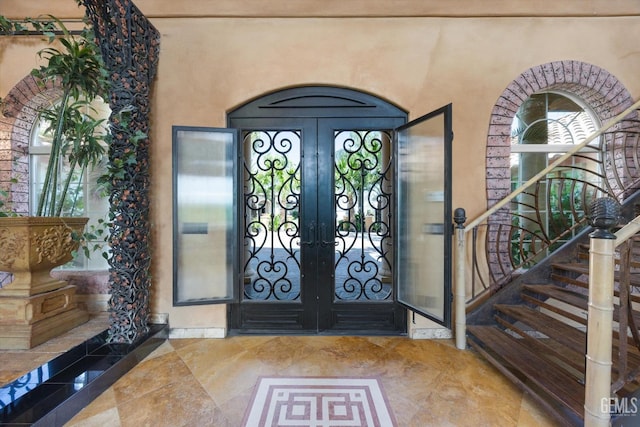 4905 Islands Dr, Bakersfield, CA 93312 - tiled foyer entrance featuring french doors and stairs