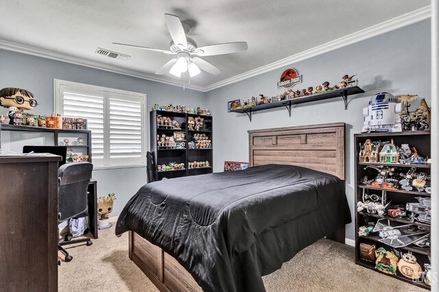 12503 Maclure Dr, Bakersfield, CA 93311 - bedroom with carpet floors, crown molding, and a ceiling fan
