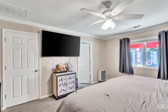 12503 Maclure Dr, Bakersfield, CA 93311 - carpeted bedroom with ornamental molding and ceiling fan
