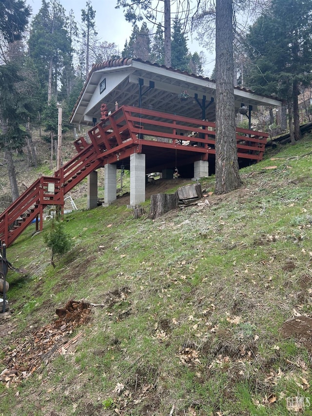 47701 Sugarloap Loop, Posey, CA 93260 - view of yard featuring stairway and a wooden deck