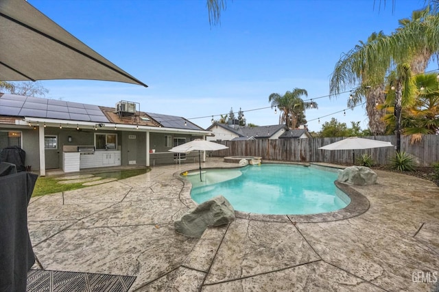 view of swimming pool with a patio, a fenced backyard, and a fenced in pool