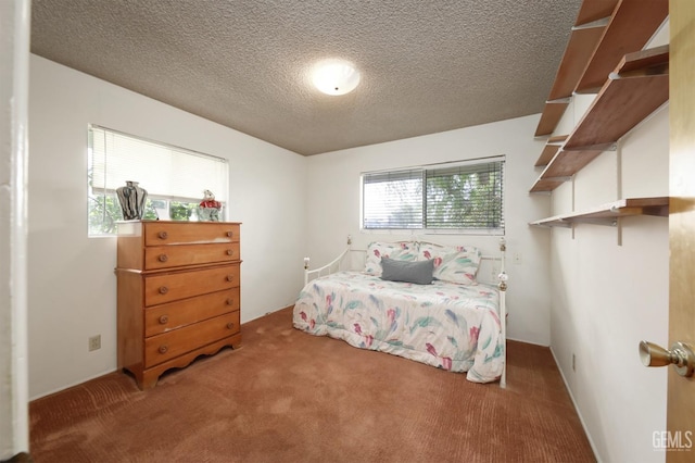 bedroom featuring carpet flooring and a textured ceiling