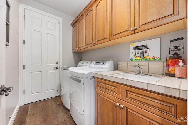 1001 Paxton Way, Bakersfield, CA 93312 - laundry area with cabinet space, dark wood-style floors, and separate washer and dryer