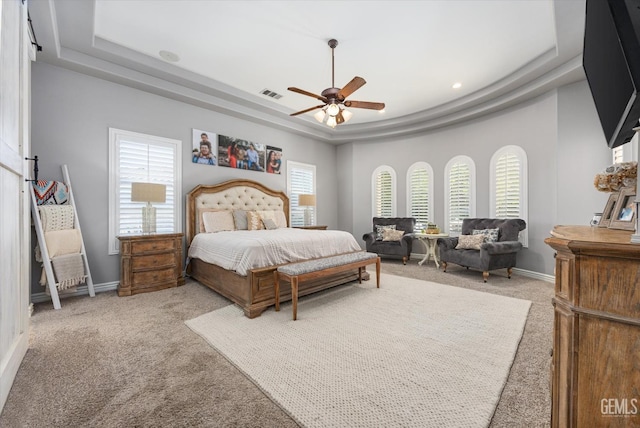 1001 Paxton Way, Bakersfield, CA 93312 - bedroom featuring carpet flooring, a tray ceiling, ceiling fan, and recessed lighting