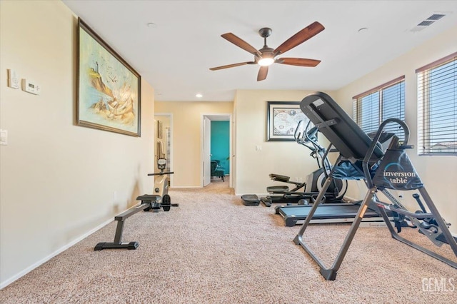 16018 La Strada Ct, Bakersfield, CA 93314 - workout area with a ceiling fan and carpet floors