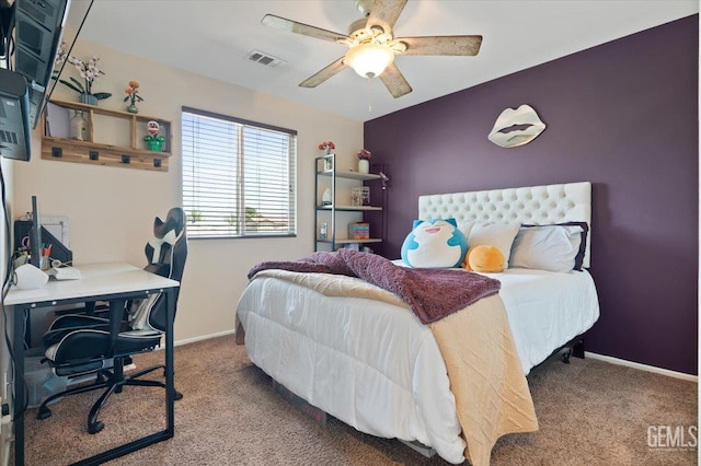 16018 La Strada Ct, Bakersfield, CA 93314 - bedroom featuring carpet flooring, an office area, and ceiling fan