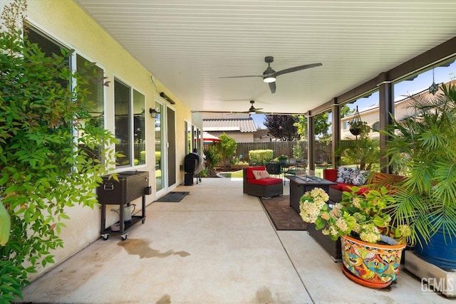 16018 La Strada Ct, Bakersfield, CA 93314 - view of patio with outdoor lounge area and a ceiling fan