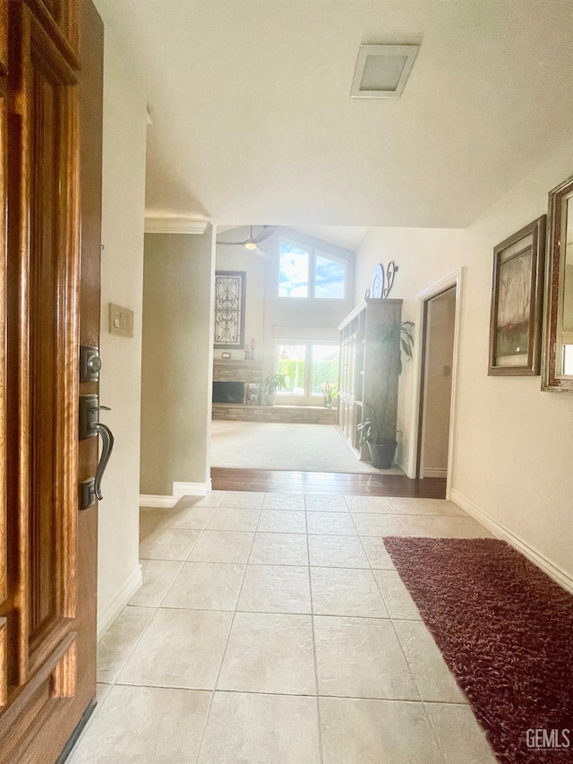 2204 Tilden Way, Bakersfield, CA 93309 - entrance foyer featuring ceiling fan, light tile patterned floors, lofted ceiling, and baseboards