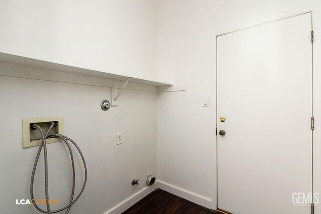 9827 Metherly Hill Rd, Bakersfield, CA 93312 - washroom featuring gas dryer hookup, washer hookup, baseboards, and dark wood-type flooring