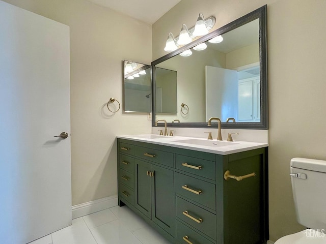 bathroom with tile patterned flooring, vanity, and toilet