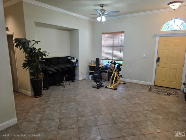 10302 Willow Bend Ct, Bakersfield, CA 93312 - entryway featuring healthy amount of natural light, ceiling fan, and ornamental molding