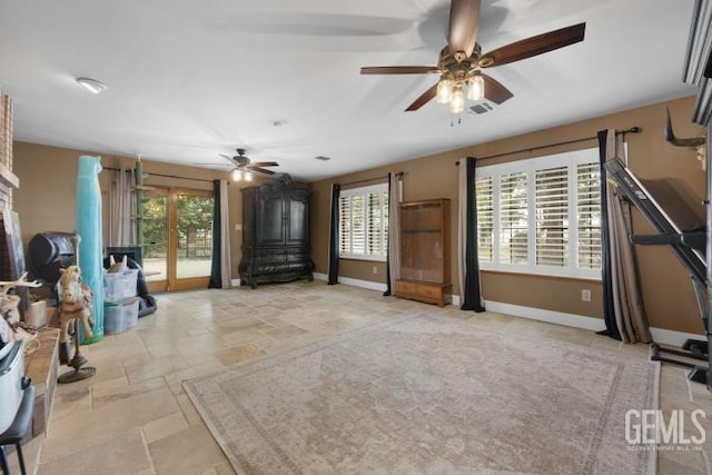 living room featuring ceiling fan