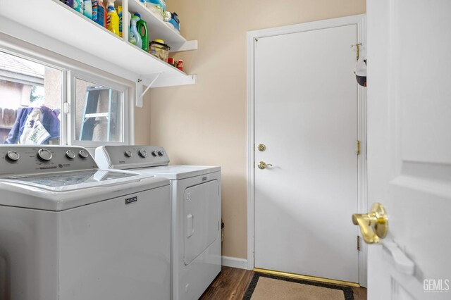 7303 Glenn Miller Ct, Bakersfield, CA 93312 - washroom featuring independent washer and dryer, laundry area, and dark wood finished floors