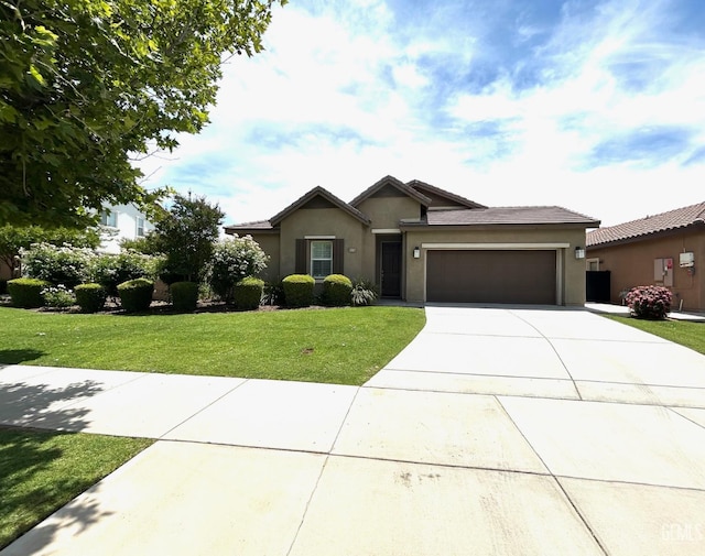 10315 Paradiso Way, Bakersfield, CA 93306 - ranch-style house featuring stucco siding, a garage, a front yard, and driveway