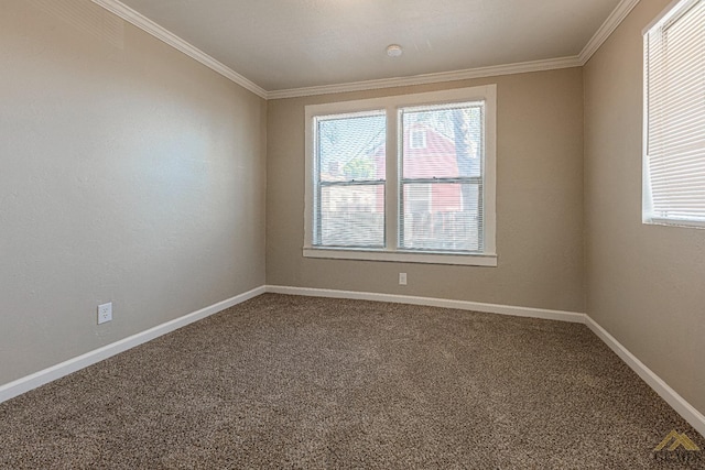 carpeted empty room featuring ornamental molding