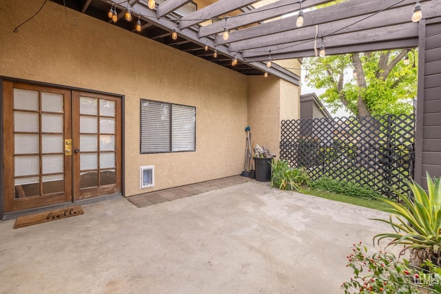 1001 Mohawk St Unit 75, Bakersfield, CA 93309 - view of patio / terrace featuring a pergola, french doors, and fence