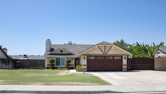 12301 Nacelle Ave, Bakersfield, CA 93312 - view of front of house featuring a garage, stucco siding, driveway, and a chimney