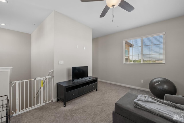 8610 Kowa St, Bakersfield, CA 93314 - living area featuring carpet floors, ceiling fan, and recessed lighting