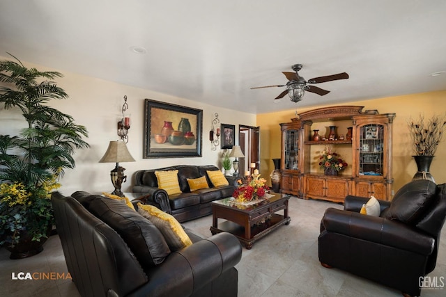 living room with ceiling fan
