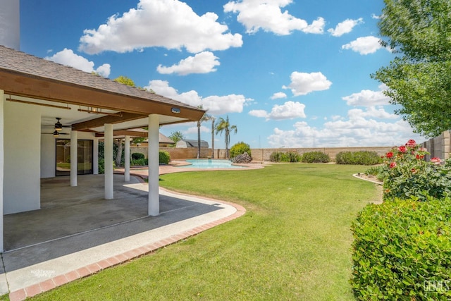 7108 Luke Ave, Bakersfield, CA 93308 - view of yard with a ceiling fan and a patio