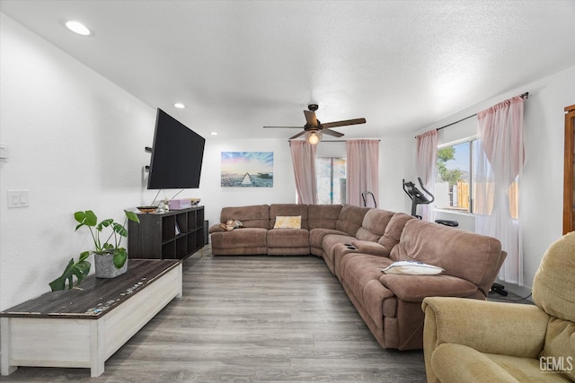 21633 Golden Hills Blvd, Tehachapi, CA 93561 - living room with wood finished floors, ceiling fan, and recessed lighting