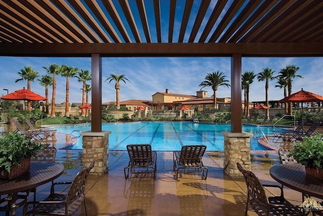 view of swimming pool with a patio area