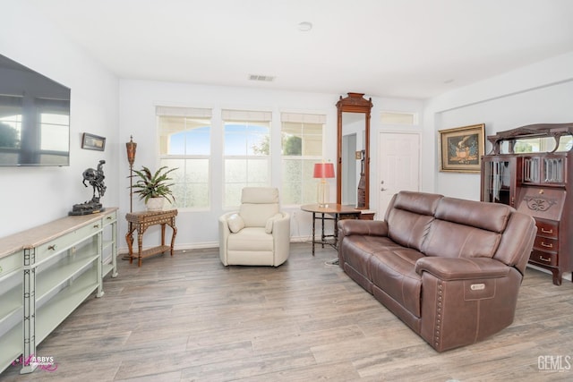 living room with light hardwood / wood-style flooring