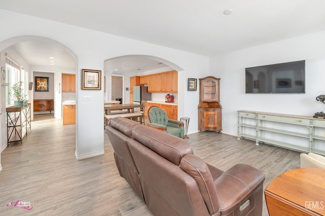 living room with light wood-type flooring