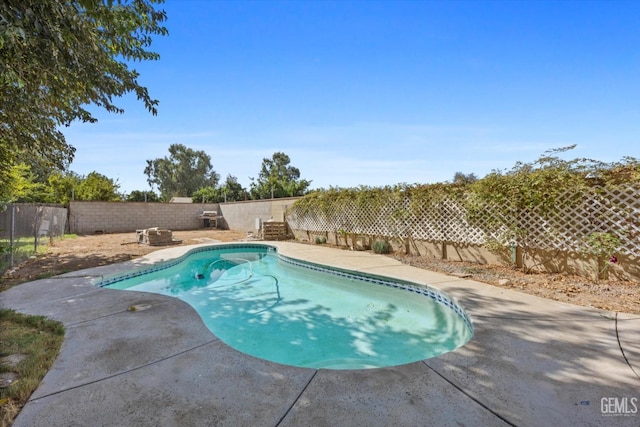 view of swimming pool with a patio, a fenced backyard, and a fenced in pool