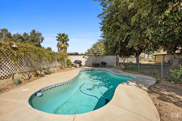 view of pool featuring a fenced backyard and a fenced in pool