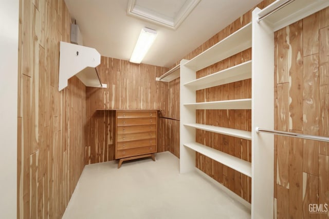 walk in closet featuring carpet flooring