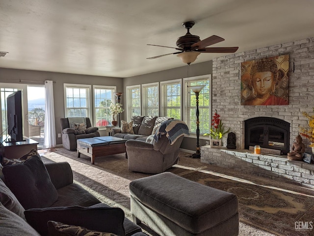 29201 Angus Ct, Tehachapi, CA 93561 - living area featuring a ceiling fan and a fireplace