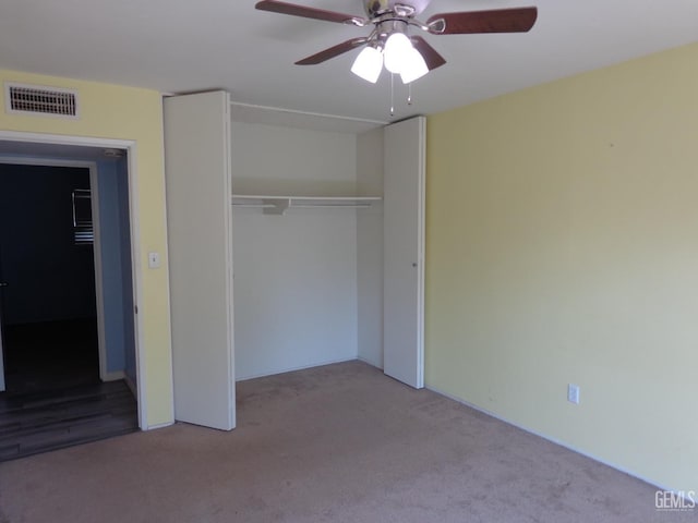 3001 Peach Tree Ct, Bakersfield, CA 93301 - unfurnished bedroom with a ceiling fan, visible vents, carpet floors, and a closet