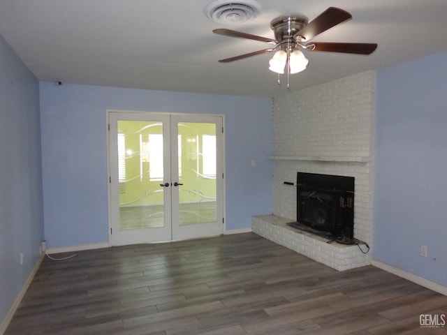 3001 Peach Tree Ct, Bakersfield, CA 93301 - unfurnished living room featuring ceiling fan, french doors, wood finished floors, and visible vents