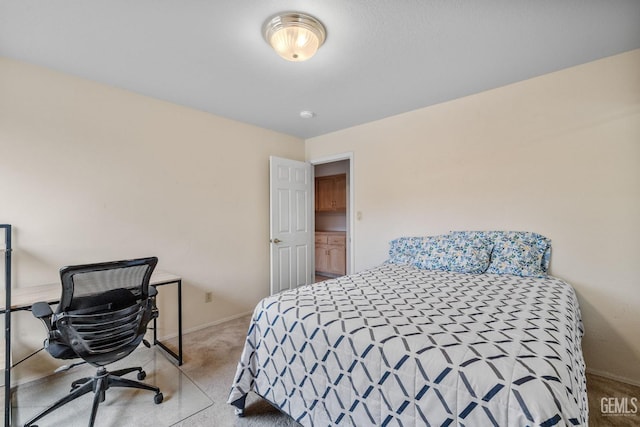 bedroom with light carpet