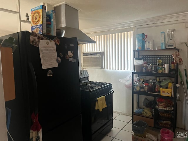 1473 22nd Ave, Delano, CA 93215 - kitchen with a wall mounted AC, light tile patterned flooring, and black appliances