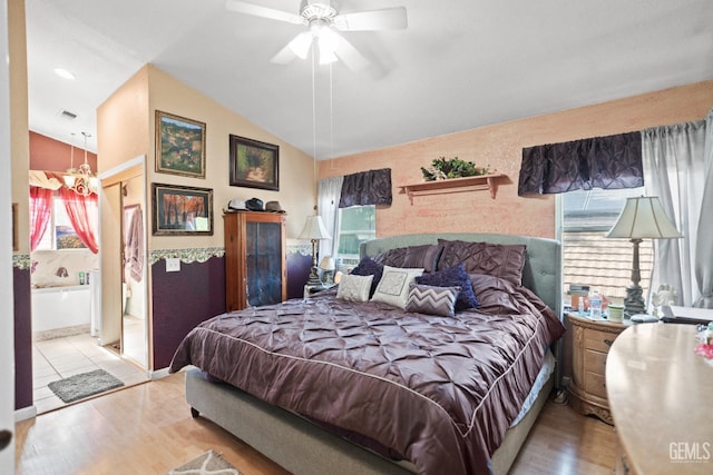 3809 Wensley Ct, Bakersfield, CA 93311 - bedroom featuring multiple windows, wood finished floors, lofted ceiling, and ceiling fan