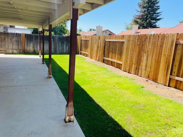 view of yard with a patio and a fenced backyard