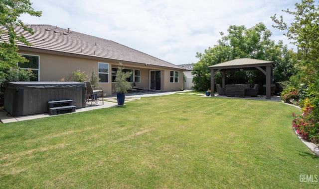 13620 Stonethwaite Ln, Bakersfield, CA 93311 - view of grassy yard featuring a hot tub, a patio, a gazebo, and an outdoor hangout area