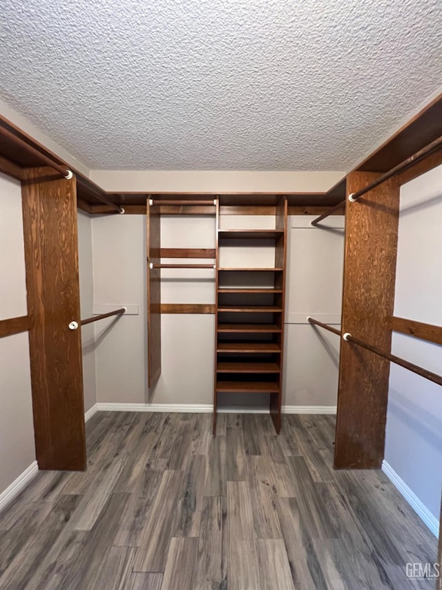 walk in closet with wood finished floors