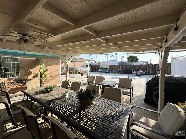 1022 9th Ave, Delano, CA 93215 - view of patio / terrace featuring outdoor dining space, a grill, and a ceiling fan