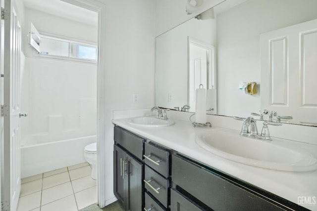 18019 Lapis Ln, San Bernardino, CA 92407 - bathroom featuring double vanity, tile patterned flooring, and shower / washtub combination