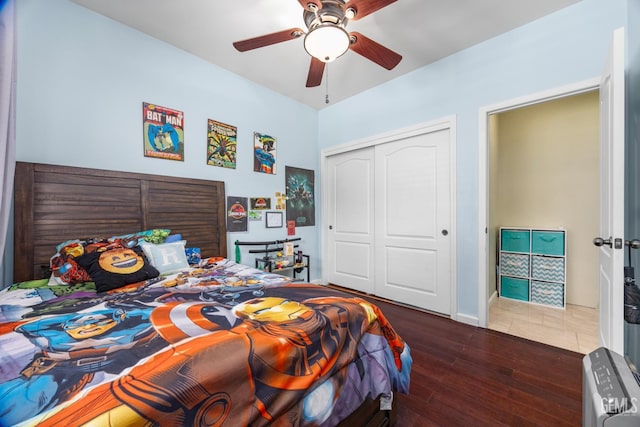 2109 Via Tuscania Ave, Delano, CA 93215 - bedroom with a closet, wood finished floors, and ceiling fan