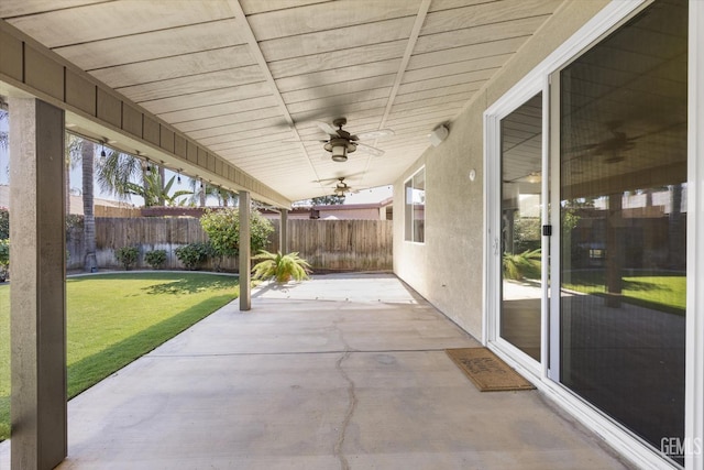 11313 Valletta Ave, Bakersfield, CA 93312 - fenced backyard with a patio area and a ceiling fan