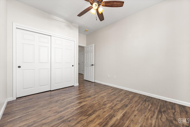 11313 Valletta Ave, Bakersfield, CA 93312 - unfurnished bedroom with dark wood finished floors, a closet, and ceiling fan