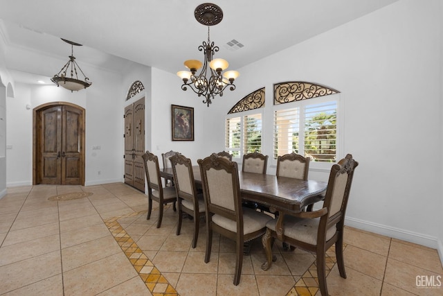 10834 Olcese Rd, Bakersfield, CA 93308 - tiled dining room featuring a notable chandelier