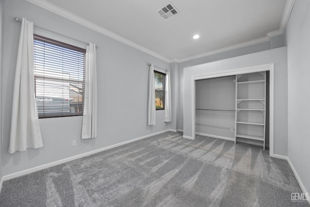 15420 Saint Clement Way, Bakersfield, CA 93314 - unfurnished bedroom with carpet, crown molding, baseboards, a closet, and recessed lighting