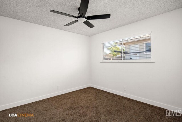 417 B St, Taft, CA 93268 - empty room featuring a textured ceiling, dark colored carpet, and ceiling fan